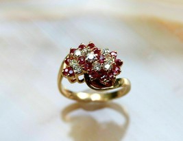 1/2Ct Simulated Cut Ruby &amp; Diamond Engagement Ring 14k Yellow Gold Plated Silver - £78.44 GBP