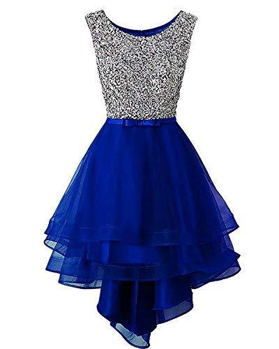 Plus Size Beaded High Low Sheer Organza Prom Evening Formal Dresses Royal Blue U