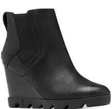 Sorel Women&#39;s Joan Uptown Wedge Chelsea Boot Black Leather Size 9, NIB - $98.99