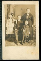 Vintage RPPC Photo Postcard Instant Family Formal Pose With Children Big Bow - £11.67 GBP
