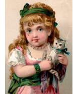 Niagara Gloss Starch Victorian Trade Card Girl Holding A Kitten - €11,82 EUR