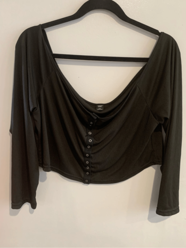 Primary image for Plus Size Ribbed Snap Crop Top- SHEIN -NWOT Black 3/4 Sleeve 3XL
