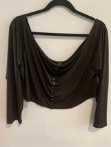 Plus Size Ribbed Snap Crop Top- SHEIN -NWOT Black 3/4 Sleeve 3XL - $8.79