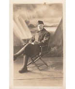 Postcard Studio View Soldier Sitting On Chair Sky Background PHOTO POSTC... - £11.79 GBP