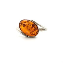Vintage Signed Sterling Silver Modernist Oval Tension Baltic Amber Ring sz 5 3/4 - £30.97 GBP