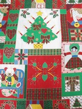 Vintage Christmas Patchwork Print Fabric 3yd Cotton Colorful Bear Tree Dolls Cow - £13.51 GBP