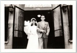 Walking Out Of A Building Wedding Bride Groom Newlyweds Photo Vintage Picture - £14.32 GBP