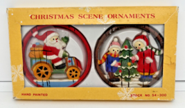 Vintage 60s? Hand Painted Ornaments Christmas Holiday Colorful 54-300 Santa 3&quot; - £11.70 GBP