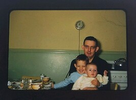 1953 Color Slide Man With Baby Sons In Kitchen Mid Century Oven Vintage - $14.99