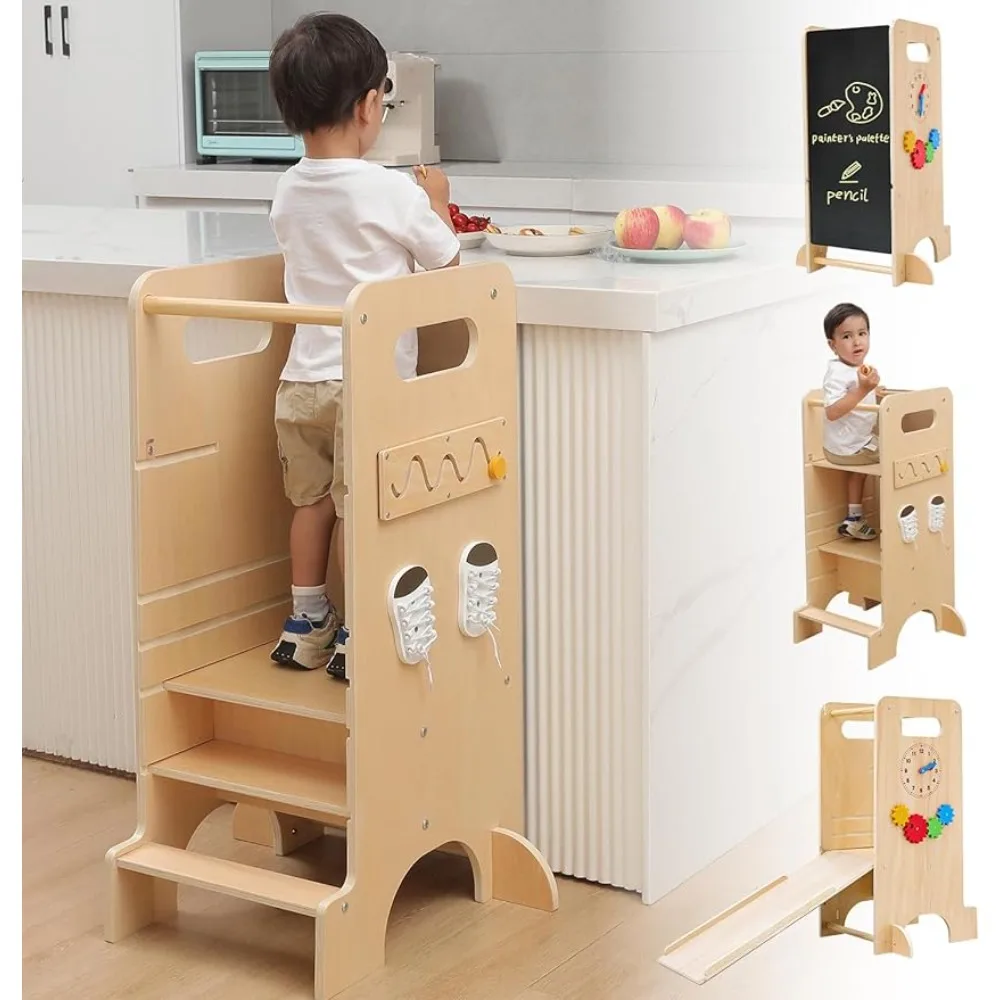 4 in 1 toddler kitchen stool helper wooden height adjustable standing tower for kitchen thumb200