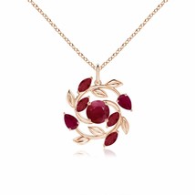 ANGARA Round and Marquise Ruby Olive Branch Pendant in 14K Solid Gold | 18&quot;Chain - £958.93 GBP