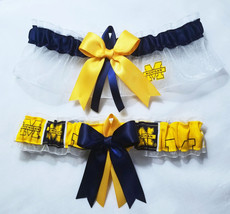 Michigan Wolverines White Organza NCAA Combo Wedding Garter Set  - £17.58 GBP