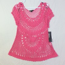Takara Women Swimsuit Cover Up Top Pink Size Large BOHO Open Weave NWT - £11.88 GBP