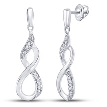 Sterling Silver Womens Round Diamond Infinity Dangle Earrings 1/20 Cttw - £74.53 GBP