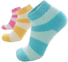3-Pack Incredibly Soft Fuzzy Striped Socks - Assorted Colors - £9.54 GBP
