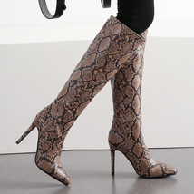 Fashion Print Knee High Boots Women Sexy Super High Heels Boots Slip On Pointed  - £76.17 GBP