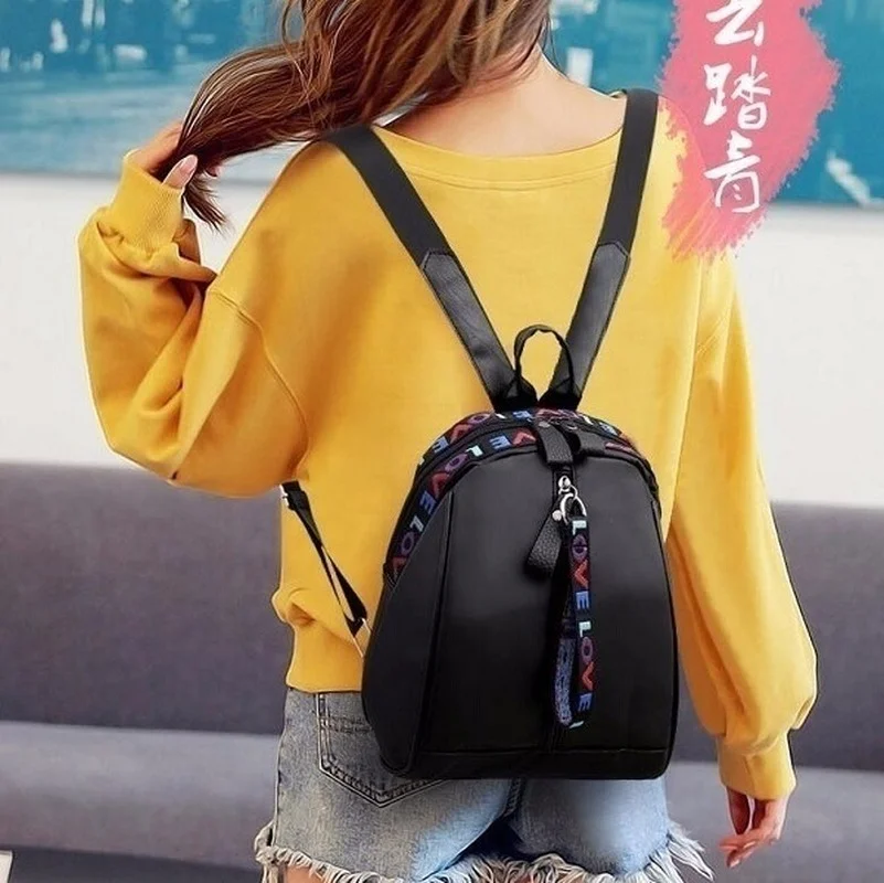 Ox Fabric Backpack   Ladies Designer Handbag Colorful LOVE Webbing Backpack Stud - $61.09