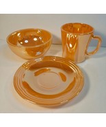 Fire King Peach Luster Trio Coffee Mug, Bowl and Saucer - $280.80 MXN