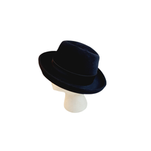 Black Velvet Fedora Hat Satin Ribbon Trim Vintage Sandra New York - £23.45 GBP