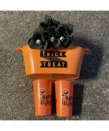 Halloween Decor 4 Piece Candy Bucket 2-19oz Cups Flowers w/ Eyeballs Spider - €11,14 EUR