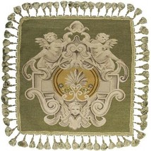 Throw Pillow Aubusson Scrolls 22x22 Olive Green Beige Bronze Velvet Down - $449.00