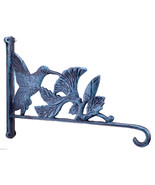 Hummingbird &amp; Flowers Plant Hanger Basket Hook Verdigris Cast Iron 12.5&quot;... - £16.67 GBP