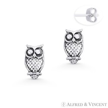 Perched Owl Animal Wisdom Charm Stud Earrings Oxidized Solid 925 Sterlin... - €12,91 EUR