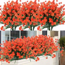 20 Bundles Outdoor Artificial Fake Flowers Uv Resistant Shrubs, Faux, Orange Red - £34.36 GBP