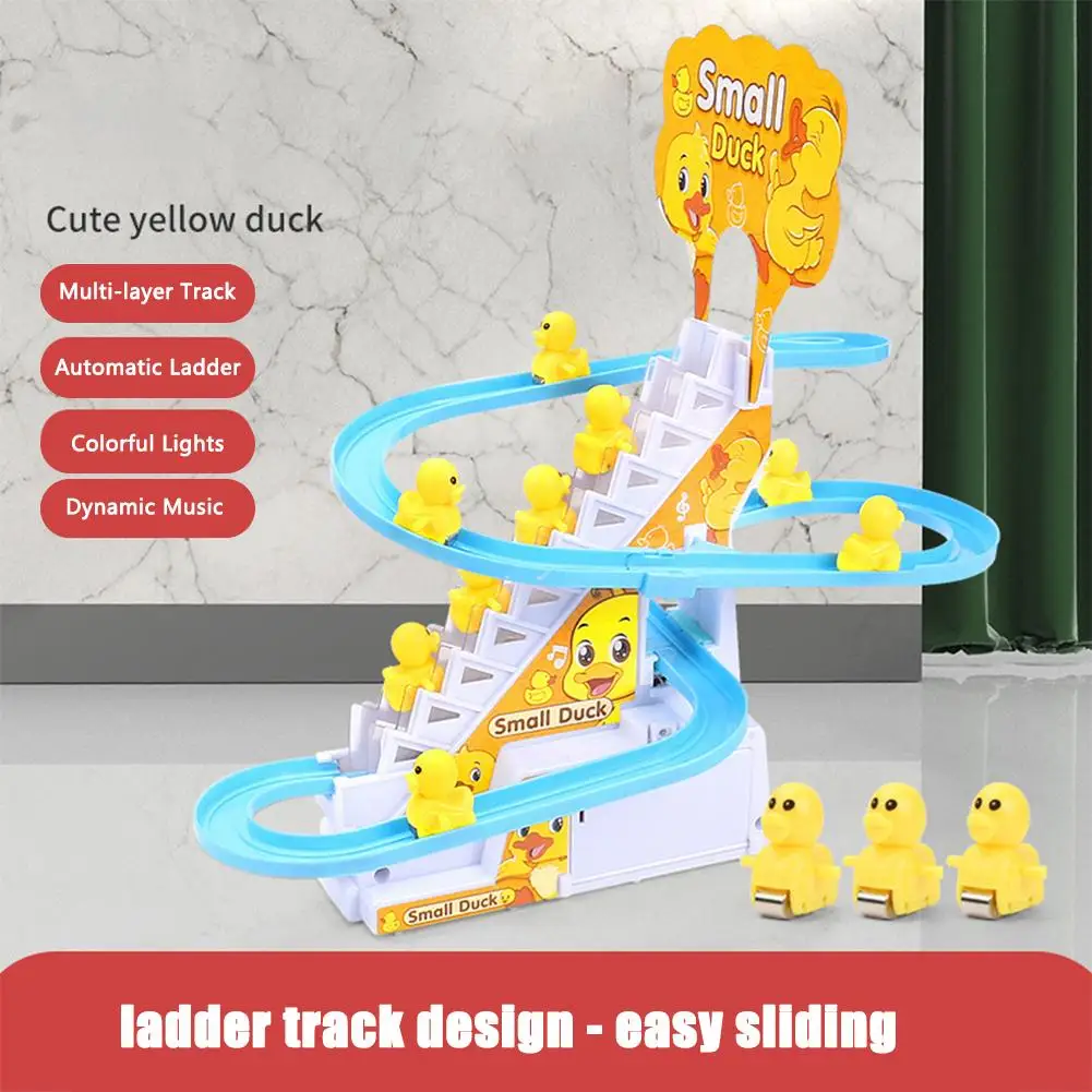 Little Yellow Duck Climb Stairs Toy Electric Track Slide Stairs Roller Coaster - £11.86 GBP+