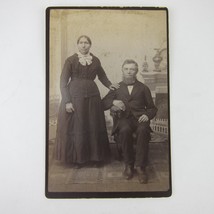 Cabinet Card Photograph Man Sits &amp; Woman Stands Fireplace Behind Antique 1880s - £7.82 GBP