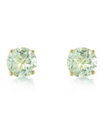 3.1 Carat 14K Solid Gold Stud Earrings Natural Green Amethyst 7mm Push Back - $6,191.45 MXN