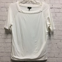 Talbots Womens Blouse Solid White Short Sleeve Square Neck Knit Petites PM - $15.35