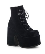 DEMONIA CAMEL-203 Womens 5&quot; Chunky Heel Platform Black Velvet Lace-Up An... - $2,204.11 MXN