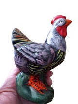 Vtg Rooster Chicken Rainbow Bright Colors Handpainted Folk Art Figurine Decor 5&quot; - £7.56 GBP