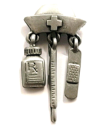 JJ Nurse Hat Medical Charms Pin RX Bottle Thermometer Bandage Pewter Dan... - $12.99