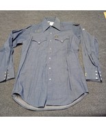 Vintage Lee 70s Denim Pearl Snap Shirt Men 15 - 32 X Long Tail Custom Art - £74.20 GBP