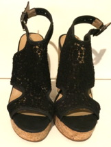 Lucky Brand Ranette Wedge Espadrille Sandals Women Size 6M/36 Black Lace - £11.09 GBP