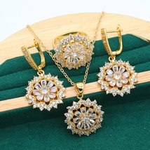 Bride Gold Color Jewelry Set for Women Wedding Classic White Zircon Bracelet Ear - £28.62 GBP