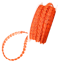 German Ribbon Trim Orange Stiff Curly-Cue Scrolls 21 yds x 3/8&quot; Wide Hal... - $24.18