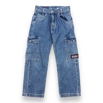 Vintage 90s Levi’s Youth Cargo Jeans Patch Blue Denim As 7X 22x21 - $34.64
