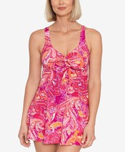 MSRP $109 Swim Solutions Womens Tummy-Control Bow-Front Dress Pink Size 10 - £19.46 GBP