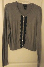 TORRID Gray W/Black Lace Front V-Neck Lite Cardigan Sz. 3  Rhinestone Buttons - £13.17 GBP