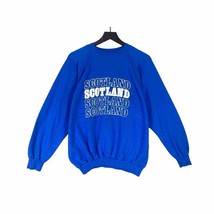 Vintage Scotland Blue White Crewneck Pullover Sweatshirt Classic Cozy Si... - $34.65