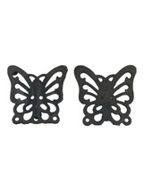 Vtg Butterfly Cast Iron Trivets Coasters Set of 2 Black Miniature 4&quot; Hot... - $23.36