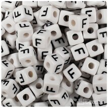 BeadTin White Opaque 10mm Cube Plastic Alphabet Beads- Black Letter F (2... - $2.09