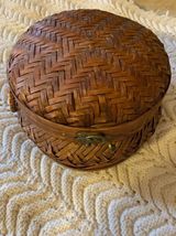 Vintage Woven Round Wicker Basket with Handles and LATCH - £35.12 GBP