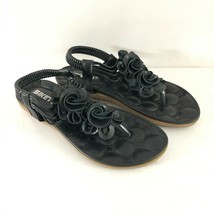 Siketu Womens Sandals Ankle Strap Faux Leather Floral Applique Black 36 ... - £15.09 GBP