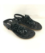 Siketu Womens Sandals Ankle Strap Faux Leather Floral Applique Black 36 ... - £15.14 GBP