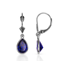 2.00 CT 14K White Gold Bezel Set Pear Shape Sapphire Leverback Dangle Ea... - £92.23 GBP