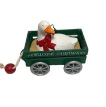 Welcome Christmas Goose in Green Wagon Ornament 4 inch - $6.54